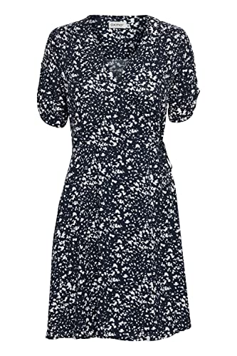 OXMO OXEmbla Damen Freizeitkleid Kleid Wickelkleid Minikleid mit kurzen Ärmeln und V-Ausschnitt, Größe:38, Farbe:Total Eclipse Mix (201482) von OXMO