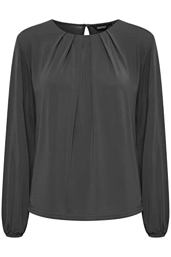 OXMO OXHal Damen Bluse Langarm mit Rundhals-Ausschnitt aus hochwertigem Modal-Mix Material, Größe:XL, Farbe:Blackened Pearl (193917) von OXMO