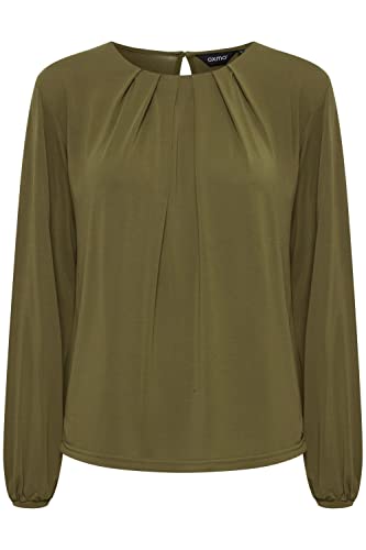 OXMO OXHal Damen Bluse Langarm mit Rundhals-Ausschnitt aus hochwertigem Modal-Mix Material, Größe:XL, Farbe:Military Olive (190622) von OXMO