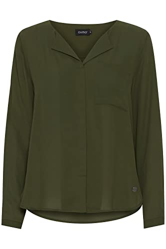 OXMO OXHally Damen Bluse Hemdbluse Langarm ohne Kragen mit verdeckter Knopfleiste, Größe:42, Farbe:Rifle Green (190419) von OXMO