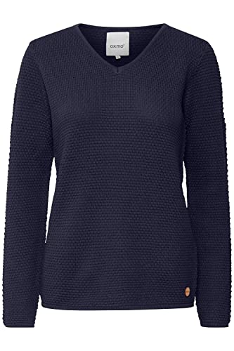 OXMO OXHanna Damen Strickpullover Feinstrick Pullover mit V-Ausschnitt 100% Baumwolle Regular fit, Größe:2XL, Farbe:Total Eclipse (194010) von OXMO