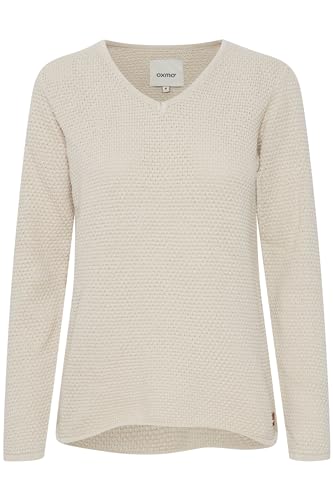 OXMO OXHanna Damen Strickpullover Feinstrick Pullover mit V-Ausschnitt 100% Baumwolle Regular fit, Größe:L, Farbe:Oatmeal (130401) von OXMO