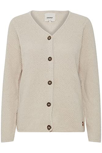 OXMO OXHelga Damen Strickjacke Feinstrick Cardigan Strickcardigan mit V-Ausschnitt Knöpfen 100% Baumwolle Regular fit, Größe:M, Farbe:Oatmeal (130401) von OXMO