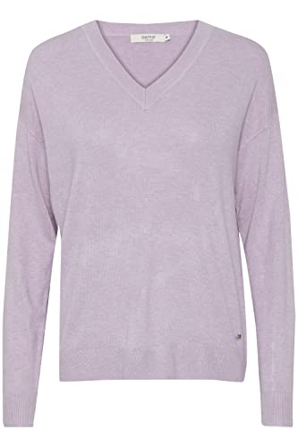 OXMO OXHelle Damen Strickpullover Feinstrick Pullover V-Ausschnitt V-Neck überschnittene Ärmel leichte Viscose-Qualität, Größe:2XL, Farbe:Purple Rose Melange (1537161) von OXMO