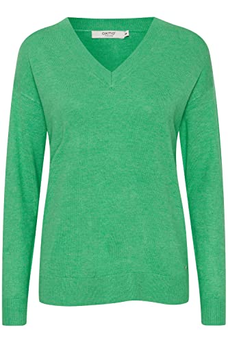 OXMO OXHelle Damen Strickpullover Feinstrick Pullover V-Ausschnitt V-Neck überschnittene Ärmel leichte Viscose-Qualität, Größe:L, Farbe:Ming Green Melange (1659301) von OXMO