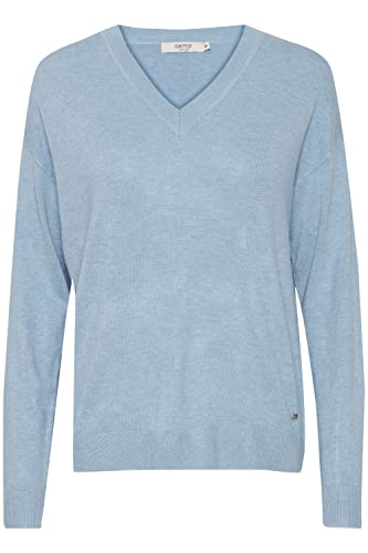 OXMO OXHelle Damen Strickpullover Feinstrick Pullover V-Ausschnitt V-Neck überschnittene Ärmel leichte Viscose-Qualität, Größe:XL, Farbe:Blue Bell Melange (1441211) von OXMO