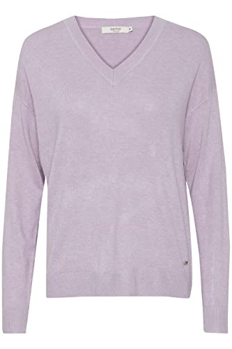 OXMO OXHelle Damen Strickpullover Feinstrick Pullover V-Ausschnitt V-Neck überschnittene Ärmel leichte Viscose-Qualität, Größe:XL, Farbe:Purple Rose Melange (1537161) von OXMO