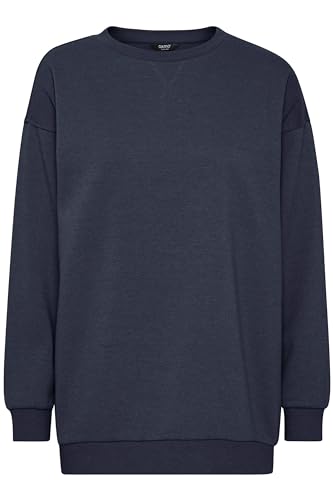 OXMO OXHillary Damen Langer Sweatshirt Pullover Longpullover mit runder Rippkragen Rippbündchen Baumwollmischung Loose fit, Größe:M, Farbe:Total Eclipse (194010) von OXMO