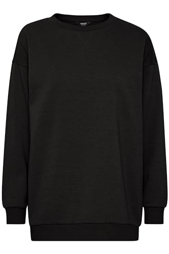 OXMO OXHillary Damen Langer Sweatshirt Pullover Longpullover mit runder Rippkragen Rippbündchen Baumwollmischung Loose fit, Größe:XS, Farbe:True Black (194008) von OXMO