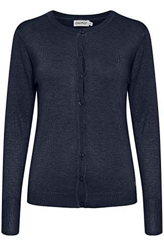 OXMO OXHlin Damen Strickjacke Feinstrick Cardigan Strickcardigan mit Rundhalsausschnitt, Größe:L, Farbe:Total Eclipse Melange (1940101) von OXMO