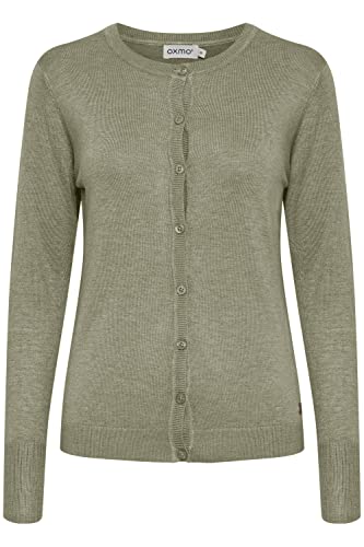 OXMO OXHlin Damen Strickjacke Feinstrick Cardigan Strickcardigan mit Rundhalsausschnitt, Größe:M, Farbe:Seagrass Melange (1660081) von OXMO