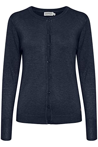 OXMO OXHlin Damen Strickjacke Feinstrick Cardigan Strickcardigan mit Rundhalsausschnitt, Größe:XL, Farbe:Total Eclipse Melange (1940101) von OXMO