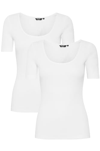 OXMO OXIsan Damen 2er-Pack T-Shirt Shirt Kurzarm Basic mit Rundhals Baumwollmischung elastisch Mulitpack Slim fit, Größe:L, Farbe:White/White (204038) von OXMO