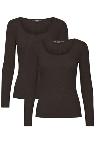 OXMO OXIskat Damen 2er-Pack Longsleeves Langarmshirts Shirts Basic mit Rundhals Baumwollmischung elastisch Mulitpack Slim fit, Größe:M, Farbe:Black/Black (204039) von OXMO