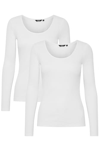 OXMO OXIskat Damen 2er-Pack Longsleeves Langarmshirts Shirts Basic mit Rundhals Baumwollmischung elastisch Mulitpack Slim fit, Größe:XL, Farbe:White/White (204038) von OXMO