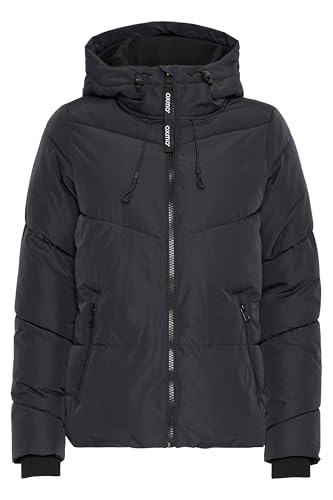 OXMO OXJuchena Damen Steppjacke Winterjacke Jacke mit Kapuze Reißverschlusstaschen regulierbarem Elastikband Rippbündchen Label-Details Regular fit, Größe:L, Farbe:Black (194007) von OXMO