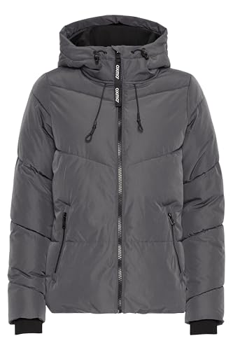 OXMO OXJuchena Damen Steppjacke Winterjacke Jacke mit Kapuze Reißverschlusstaschen regulierbarem Elastikband Rippbündchen Label-Details Regular fit, Größe:XS, Farbe:Iron Gate (193910) von OXMO