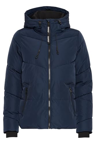 OXMO OXJuchena Damen Steppjacke Winterjacke Jacke mit Kapuze Reißverschlusstaschen regulierbarem Elastikband Rippbündchen Label-Details Regular fit, Größe:XXL, Farbe:Insignia Blue (194010) von OXMO