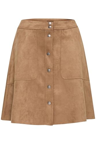 OXMO OXJune Damen Rock A-Linien-Rock Midirock mit Druckknöpfen Eingrifftaschen elastisch A-Linie, Größe:40, Farbe:Sepia Tint (171314) von OXMO