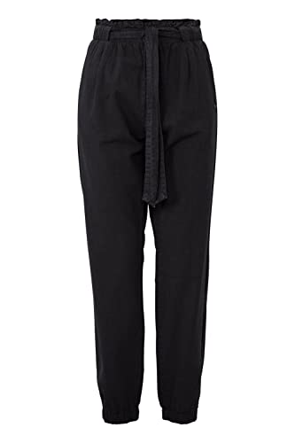 OXMO OXLennja Damen Hose Stoffhose elastischer Bund mit Bindegürtel Regular Fit, Größe:38, Farbe:Black (194007) von OXMO