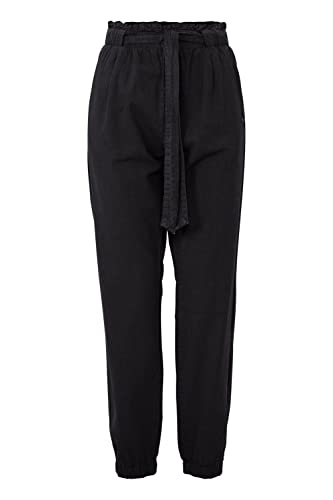 OXMO OXLennja Damen Hose Stoffhose elastischer Bund mit Bindegürtel Regular Fit, Größe:40, Farbe:Black (194007) von OXMO