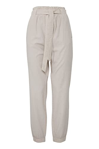 OXMO OXLennja Damen Hose Stoffhose elastischer Bund mit Bindegürtel Regular Fit, Größe:42, Farbe:Oatmeal (130401) von OXMO