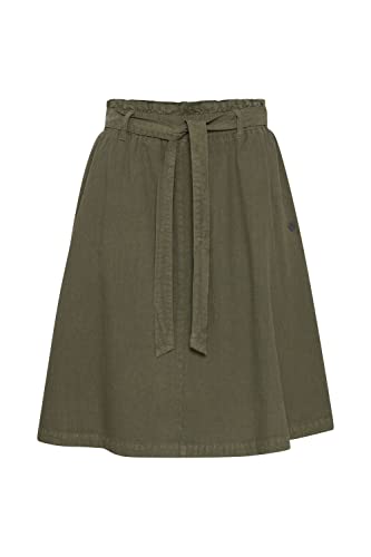 OXMO OXLerke Damen Kurzer Rock Sweatrock A-Linie Geraffter Bund mit Gürtel-Detail Midi-Länge, Größe:36, Farbe:Dusty Olive (180515) von OXMO