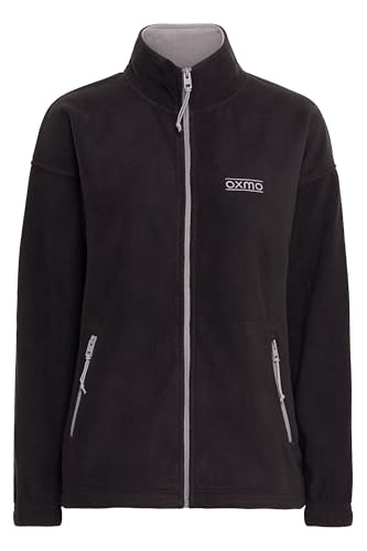 OXMO OXMarta Damen Zip-Jacke Fleecejacke Übergangsjacke mit Reißverschlusstaschen Stehkragen Loose fit, Größe:XL, Farbe:True Black (194008) von OXMO