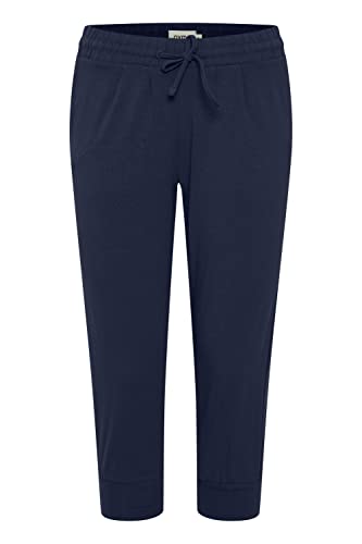 OXMO OXOdda Damen Hose Stoffhose Caprihose Single Jersey Baumwolle mit Stretch Kurze Joggpant mit elastischem Bund und Kordelzug Regular Fit, Größe:2XL, Farbe:Indigo Blue (201042) von OXMO