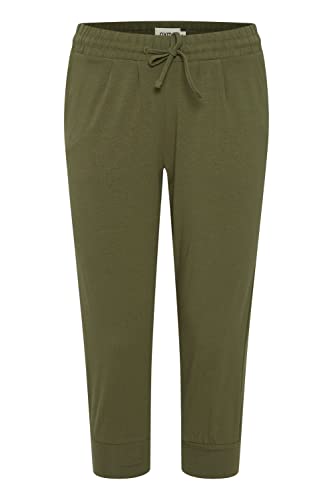 OXMO OXOdda Damen Hose Stoffhose Caprihose Single Jersey Baumwolle mit Stretch Kurze Joggpant mit elastischem Bund und Kordelzug Regular Fit, Größe:S, Farbe:Olivine (180316) von OXMO