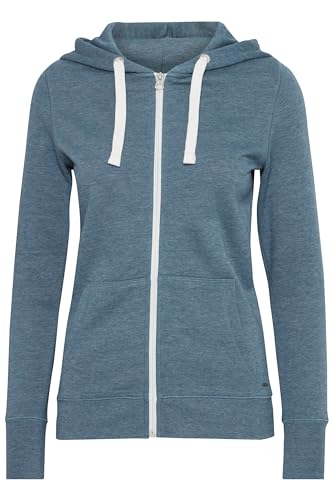 OXMO OXOlinda Damen Sweatjacke Kapuzenjacke Hoodie mit Kapuze Zip-Hoodie Zip-Jacke meliert mit Reißverschluss in Kontrastfarben Dicke Kordeln, Größe:L, Farbe:Goblin Blue Melange (1840111) von OXMO