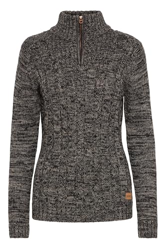 OXMO OXPhepe Damen Troyer Strickpullover Pullover mit Troyerkragen Label-Badge Rippbündchen 100% Baumwolle Regular fit, Größe:L, Farbe:Black (799000) von OXMO