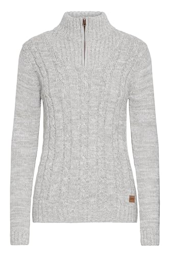 OXMO OXPhepe Damen Troyer Strickpullover Pullover mit Troyerkragen Label-Badge Rippbündchen 100% Baumwolle Regular fit, Größe:S, Farbe:LIG Grey M (798242) von OXMO