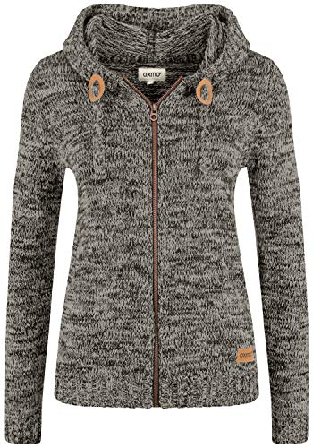 OXMO OXPhiladelphia Damen Strickjacke Grobstrick Cardigan mit Kapuze Reißverschluss 100% Baumwolle Regular fit, Größe:XS, Farbe:Dark Grey (792890) von OXMO