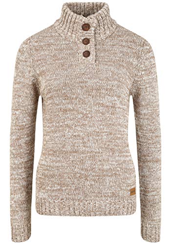 OXMO OXPhilicita Damen Strickpullover Troyer Grobstrick Pullover 100% Baumwolle Regular fit, Größe:S, Farbe:Dune (795409) von OXMO