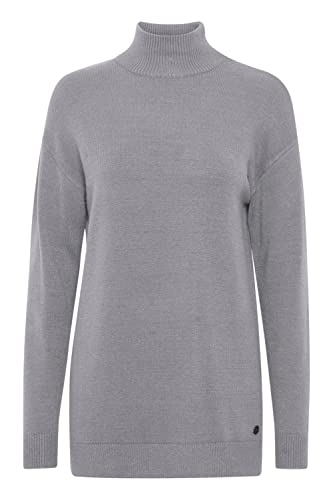 OXMO OXRatina Damen Strickpullover Feinstrick Pullover Rollkragen Langer Schnitt Pullover-Kleid mit Seitenschlitzen, Größe:L, Farbe:Mid Grey Melange (200455) von OXMO