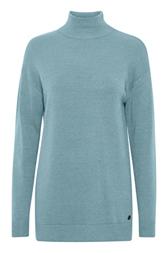 OXMO OXRatina Damen Strickpullover Feinstrick Pullover Rollkragen Langer Schnitt Pullover-Kleid mit Seitenschlitzen, Größe:S, Farbe:Smoke Blue Melange (1744121) von OXMO