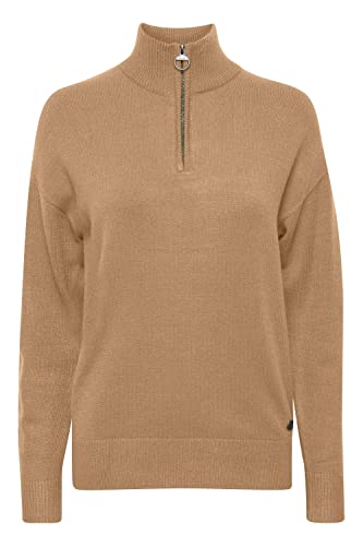 OXMO OXRita Damen Strickpullover Troyer Grobstrick Pullover Troyer Kragen, Größe:XXL, Farbe:Tannin Melange (1713201) von OXMO