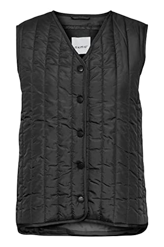 OXMO OXSadget Damen Weste Steppweste Outdoor Weste mit Druckknöpfen V-Ausschnitt Oversize Fit leicht gefüttert, Größe:L, Farbe:Black (194007) von OXMO