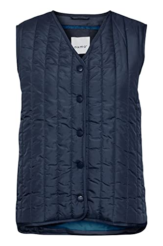 OXMO OXSadget Damen Weste Steppweste Outdoor Weste mit Druckknöpfen V-Ausschnitt Oversize Fit leicht gefüttert, Größe:S, Farbe:Total Eclipse (194010) von OXMO