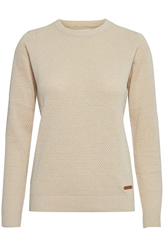 OXMO OXSarah Damen Strickpullover Feinstrick Pullover mit Rundhals-Ausschnitt Rippbündchen 100% Baumwolle Regular fit, Größe:2XL, Farbe:Oyster Gray (141107) von OXMO