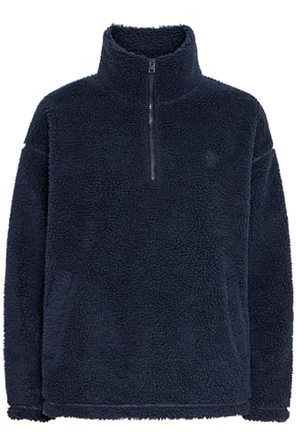 OXMO OXTolirone Damen Teddy-Pullover Sweater Pullover mit Troyerkragen Eingrifftaschen Loose fit, Größe:L, Farbe:Total Eclipse (194010) von OXMO