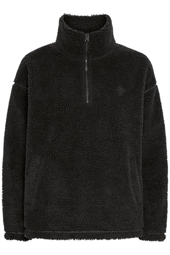 OXMO OXTolirone Damen Teddy-Pullover Sweater Pullover mit Troyerkragen Eingrifftaschen Loose fit, Größe:XXL, Farbe:Black (194007) von OXMO