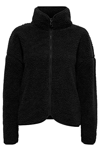 OXMO OXTonje Damen Sweatjacke Jacke mit Teddyfutter mit Stehkragen Reißverschluss Eingrifftaschen Loose fit, Größe:2XL, Farbe:Black (194007) von OXMO
