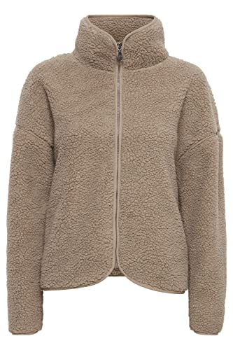OXMO OXTonje Damen Sweatjacke Jacke mit Teddyfutter mit Stehkragen Reißverschluss Eingrifftaschen Loose fit, Größe:L, Farbe:Dune (171009) von OXMO