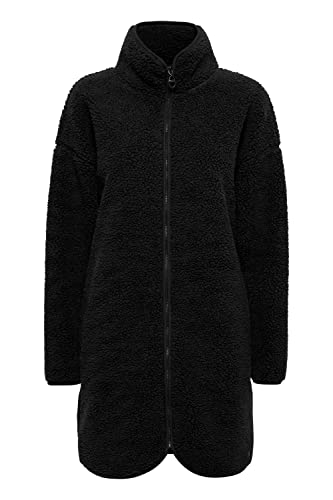 OXMO OXTova Damen Sweatjacke Lang Jacke mit Teddy-Fell Stehkragen Reißverschluss Eingrifftaschen Loose fit, Größe:2XL, Farbe:Black (194007) von OXMO