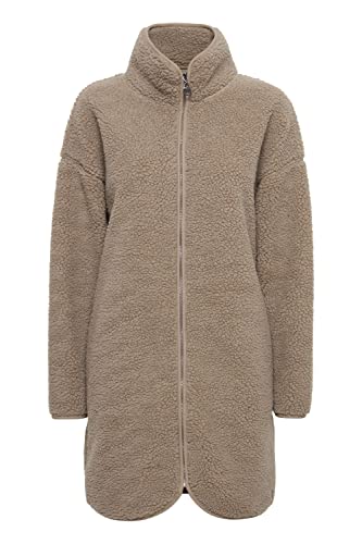 OXMO OXTova Damen Sweatjacke Lang Jacke mit Teddy-Fell Stehkragen Reißverschluss Eingrifftaschen Loose fit, Größe:S, Farbe:Dune (171009) von OXMO