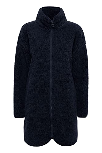OXMO OXTova Damen Sweatjacke Lang Jacke mit Teddy-Fell Stehkragen Reißverschluss Eingrifftaschen Loose fit, Größe:S, Farbe:Total Eclipse (194010) von OXMO