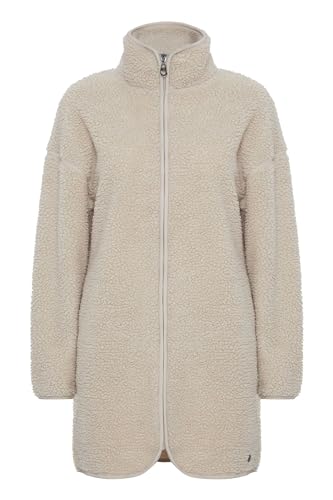 OXMO OXTova Damen Sweatjacke Lang Jacke mit Teddy-Fell Stehkragen Reißverschluss Eingrifftaschen Loose fit, Größe:XL, Farbe:Oyster (141107) von OXMO