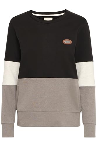OXMO OXTrine Damen Sweatshirt Pullover Sweater mit Rundhals Rippbündchen Label-Details Baumwollmischung Regular fit, Größe:M, Farbe:Black (194007) von OXMO